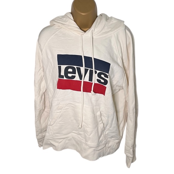 Levi’s Sportswear Graphic Logo Pullover Hoodie Off White Cream M - Picture 1 of 6